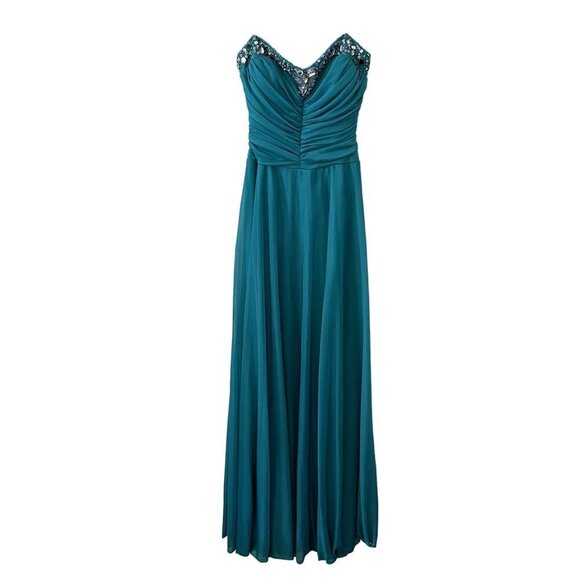 B. Darlin Turquoise shiny beaded maxi formal dress strapless princess jasmine - Picture 1 of 6